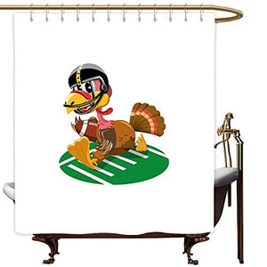 SKDSArts Shower Curtains for Bathroom Linen Turkey,American Football Playing Funny Bird and Thanksgiving Day Celebrations Theme Pigskin,Multicolor,W36 x L72,Shower Curtain for Bathroom