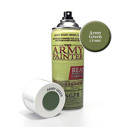 The Army Painter Color Primer, Army Green, 400 ml, 13.5 oz - Acrylic Spray Undercoat for Miniature Painting