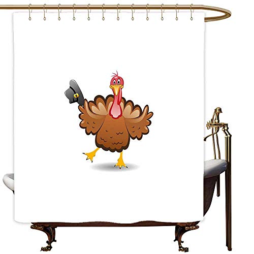 SKDSArts Shower Curtains for Bathroom Bamboo Turkey,Dancing Cartoon Animal with Pilgrims Hat Thanksgiving Dinner with a Funny Character,Multicolor,W69 x L72,Shower Curtain for Girls Bathroom