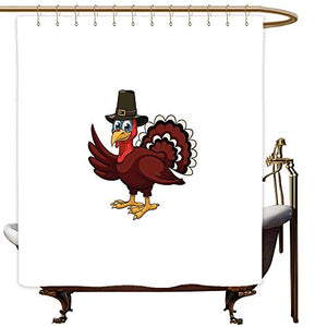 SKDSArts Shower Curtains Extra Long Turkey,Comic Character with Cockel Hat Greeting with a Smile Symbol of The Holiday Dinner,Multicolor,W36 x L72,Shower Curtain for Kids