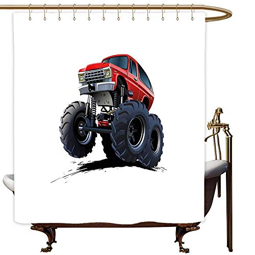 SKDSArts Shower Curtains for Bathroom Sets with Accessories Truck,Extreme Off Road Vehicle Cartoon Style Monster Truck Motorsports Illustration,Night Blue Red,W65 x L72,Shower Curtain for Bathroom