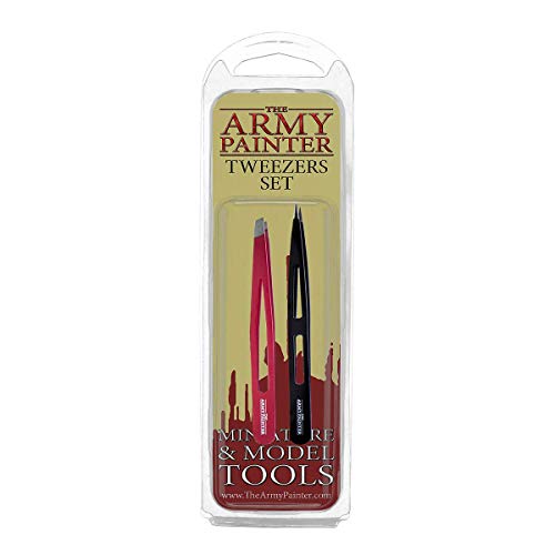 The Army Painter 2-Piece Precision Tweezers Set of Slant Tweezers and Pointed Tweezers Â Tweezer Set for Assembling Miniatures: 95 mm Flat Tip, Red and 103 mm, Pointy Tip, Black