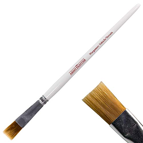 The Army Painter Flat Paint Brush for Drybrushing Mini Models - Stiff Long Handle Paint Brush, Miniature Painting Brush for Highlighting, Vehicle/Terrain Dry Brush