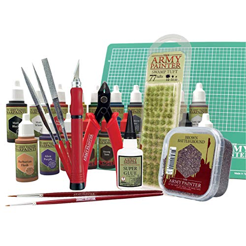 Army Painter Basic Hobby Collection Kit: 20 Model Paints, 2 Brushes, Model Paint Tools, Basing Material, 18 ml/Bottle, Miniature Painting Kit, Acrylic Paint Set for Dungeons and Dragons Miniatures