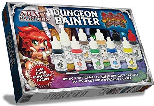 Super Dungeon Explore Miniature Painting Kit: 10 Warpaint Bottles Model Paint Set with 1 Highlighting Brush, 1 FREE Assembled Miniature and Painting Guide - Super Dungeon Paint Set by The Army Painter