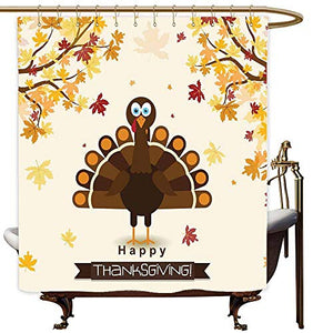 SKDSArts Shower Curtains Fabric Teal Turkey,Fall Season Illustration Festive Holiday Theme Abstract Autumn Celebration,Brown Orange Yellow,W69 x L90,Shower Curtain for Girls