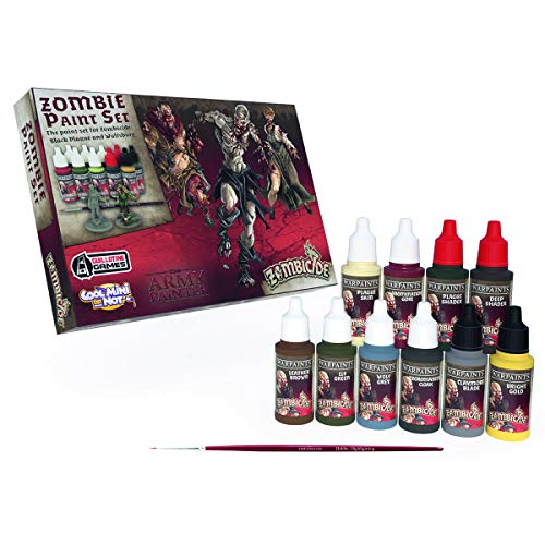 The Army Painter Zombicide Paint Set, 10 Dropper Bottles of Miniature Paint with Free Paintbrush, High-Pigment Zombicide Black Plague Paint Set for Miniatures - Warpaints Zombicide Black Plague Set