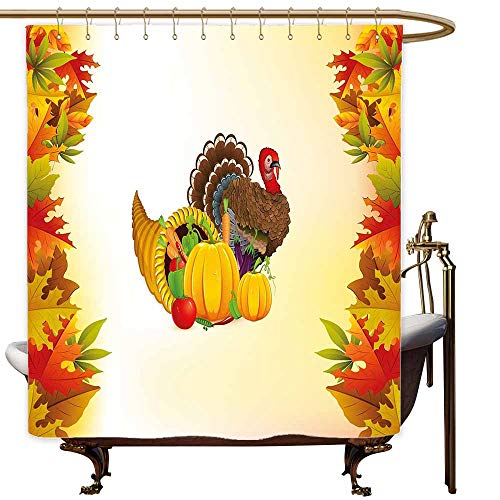 SKDSArts Easter Shower Curtains for Bathroom Turkey,Cornucopia and Animal with a Beak Poultry Pattern Fall Season Fruits Autumn Leaves,Multicolor,W60 x L72,Shower Curtain for Shower stall