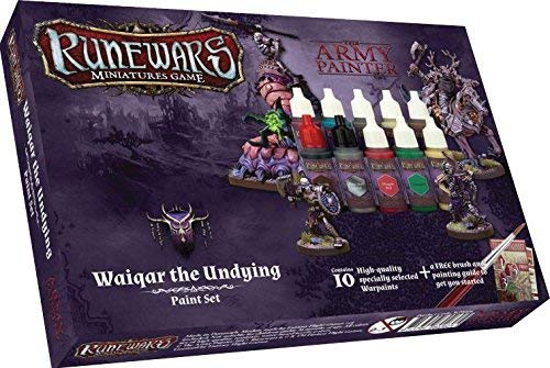 The Army Painter Runewars Waiqar The Undying Miniatures Paint Set - Highly Pigmented Acrylic Model Paint Set with Bonus Hobby Paint Brush and Painting Guide - 10 Model Paints in 18ml Dropper Bottles