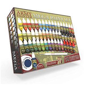 The Army Painter Warpaints Mega Paint Set, 50 Acrylic Paints and 1 Wargamer: Regiment Brush - Comprehensive Starter Set for Wargames, Roleplaying and Tabletop Miniature Model Painting