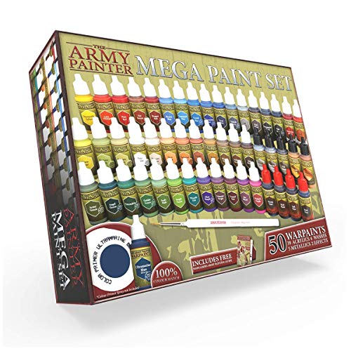 The Army Painter Warpaints Mega Paint Set, 50 Acrylic Paints and 1 Wargamer: Regiment Brush - Comprehensive Starter Set for Wargames, Roleplaying and Tabletop Miniature Model Painting