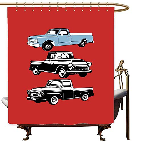 SKDSArts Shower Curtains for Bathroom Unique Truck,Vintage Pickup Vehicle Designs on Abstract Ruby Background Inner City Transport,Ruby Blue White,W69 x L90,Shower Curtain for Women