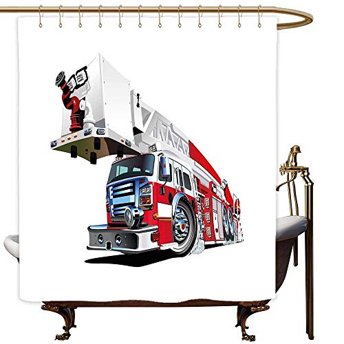 SKDSArts Shower Curtains The Office Truck,Firetruck Speeding to Danger Illustration Emergency Services Theme 911 Cartoon,Blue Grey Red,W71 x L90,Shower Curtain for Shower stall