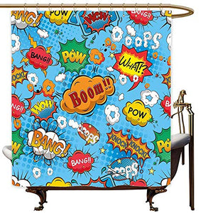 SKDSArts Shower Curtains Valentines Day Superhero,Colorful Comic Style Icons Effects Boom Scream Magazine Signs Pop Art Illustarion,Multicolor,W69 x L72,Shower Curtain for Men