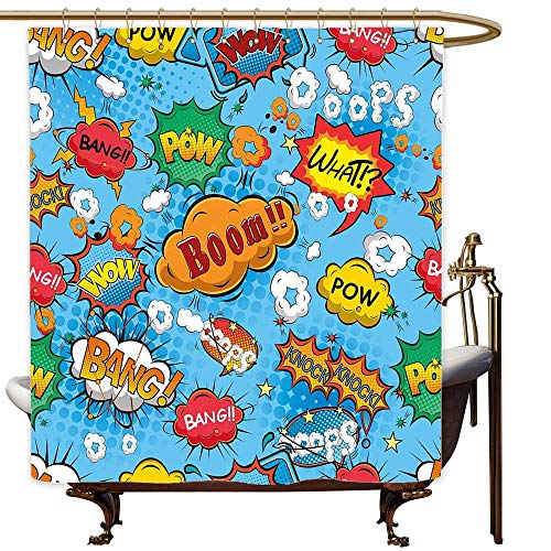 SKDSArts Shower Curtains Valentines Day Superhero,Colorful Comic Style Icons Effects Boom Scream Magazine Signs Pop Art Illustarion,Multicolor,W69 x L72,Shower Curtain for Men