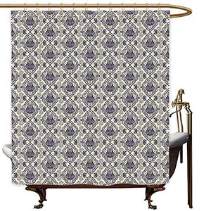 SKDSArts Shower Curtains Vintage Turkish Pattern,Medieval Eastern Damask Flowers with Swirled Lines and Circles on Beige,Indigo Beige,W69 x L72,Shower Curtain for Shower stall