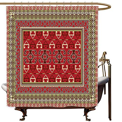 SKDSArts Shower Curtains rods Curved Turkish Pattern,Rectangular Frames and Abstract Shapes with Ottoman Origins,Ruby Pistachio Green Brown,W69 x L90,Shower Curtain for Women