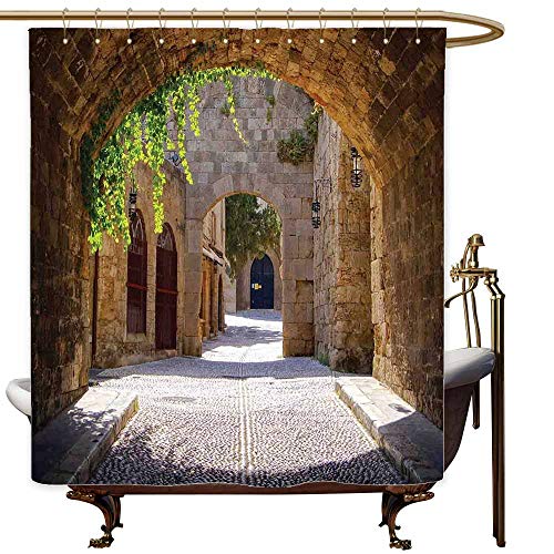 SKDSArts Shower Curtains Black and White for Bathroom Tuscan,Ancient Italian Street in a Small Provincial Town of Tuscan Italy European,Brown Green Grey,W65 x L72,Shower Curtain for Women