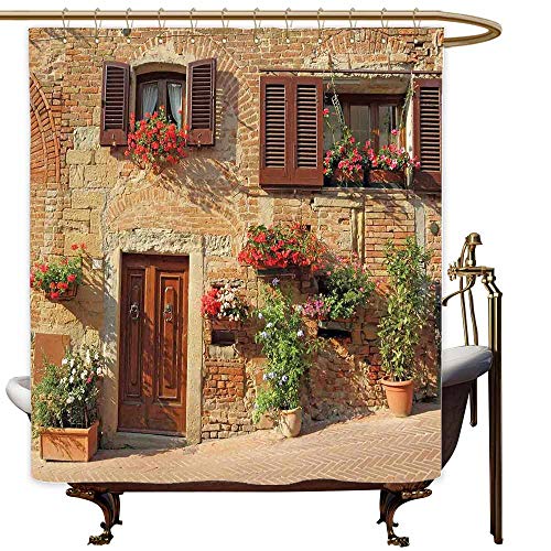 SKDSArts Shower Curtains That Dont Need a Liner Tuscan,Picturesque Lane with Mediterranean Architecture Flowers Italian Town,Brown Pale and Brown,W69 x L72,Shower Curtain for Small Shower stall