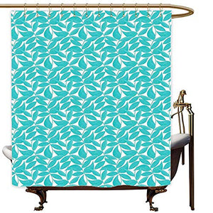 SKDSArts Shower Curtains Orange Turquoise,Foliage Pattern with Lined Leaves Tropical Themed Image Graphic Stripes,Turquoise White,W72 x L72,Shower Curtain for Men