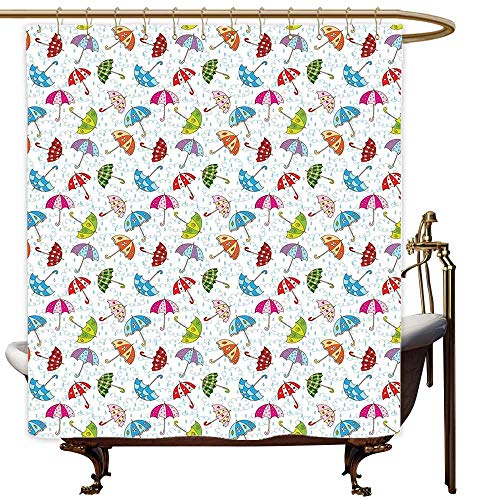 Shower Curtains for Bathroom Orange Umbrella,Cartoon Style Different Umbrellas Scattered Around in The Spring Rain Wet Weather,Multicolor,W71 x L90,Shower Curtain for Bathroom